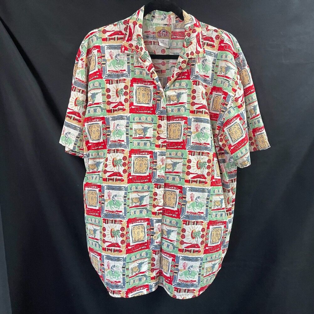 Barn Fly Cowboy Camp Shirt Western Theme Medium Cactus Horse